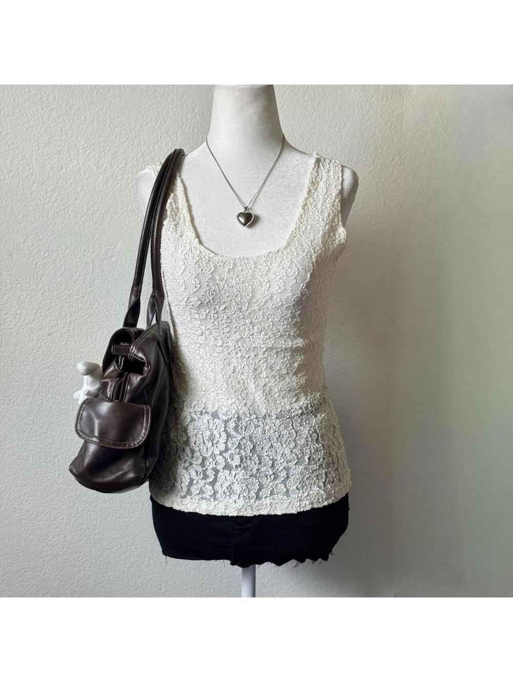 ੈ✩‧₊˚y2k cream sheer floral lace tank top